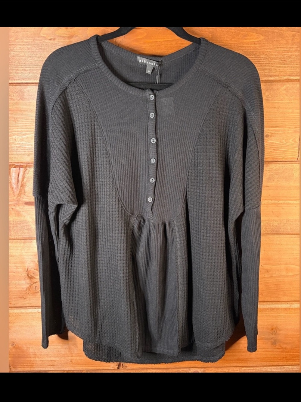 Gibson Black Waffle Knit Top Medium